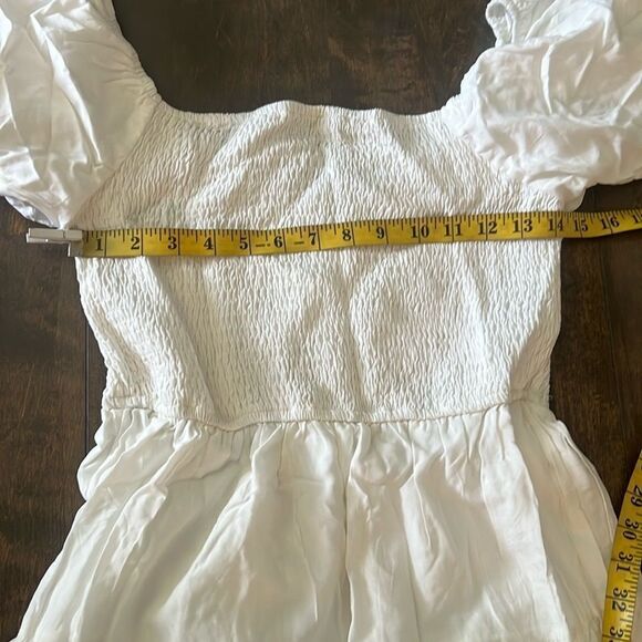 Zesica Square Neck Short Puff Sleeve Smocked Flowy A-line Tiered Midi Dress - Picture 8 of 13